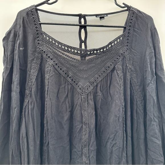 Torrid Black Gauze Embroidered Crotchet Trim 3/4 Sleeve‎ Pullover Top Size 2X - Picture 4 of 12